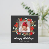 Fotokarte Rote Poinsettias Feiertagskarte (Stehend Vorderseite)