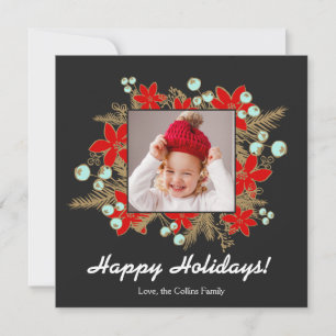 Fotokarte Rote Poinsettias Feiertagskarte