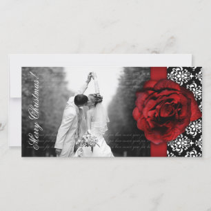 Fotokarte Rote Rose Damask Schwarz-weiß Feiertagskarte