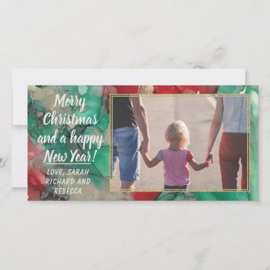 Fotokarte "Weihnachtsreds & Grüntöne" Feiertagskarte (Vorderseite)