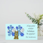 Fotokarte - Winterferien mit Katze Feiertagskarte (Stehend Vorderseite)