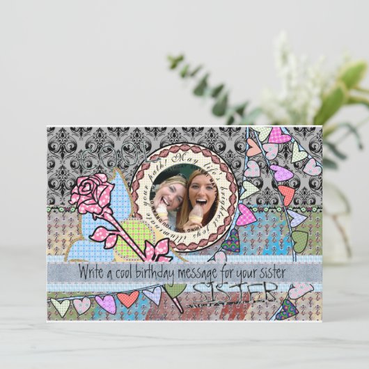 Fotokarte zum Weihnachtsgeburtstag - Schwester Karte (Stehend Vorderseite)