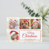 Fotokarten der Familie Gold & White Weihnachten Einladung (Stehend Vorderseite)