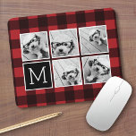 Fotolage - Monogram Red Black Buffalo Kariert<br><div class="desc">Im Hintergrund befindet sich ein optionales männliches Karo-Muster - Verwenden Sie fünf Instagram-Quadrat-Fotos oder wirklich ein beliebiges Bild, um ein einzigartiges und persönliches Geschenk zu kreieren. Oder man behalte den Hipster Welpe und macht einen trendigen Sake. Wenn Sie die Bilder anpassen müssen, klicken Sie auf das Werkzeug anpassen, um Änderungen...</div>