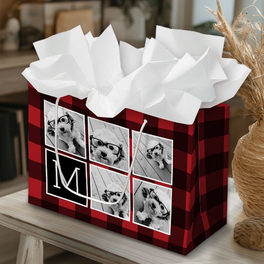 Fotolage - Monogram Red Black Buffalo Kariert Große Geschenktüte