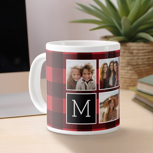 Fotolage - Monogram Red Black Buffalo Kariert Jumbo-Tasse