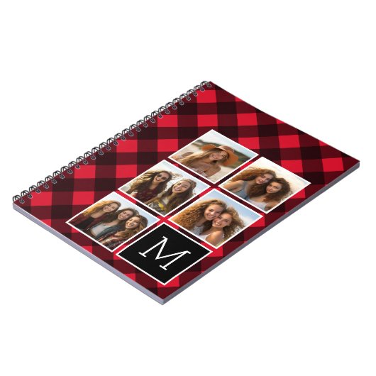 Fotolage - Monogram Red Black Buffalo Kariert Notizblock (Linke Seite)