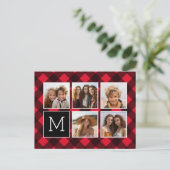 Fotolage - Monogram Red Black Buffalo Kariert Postkarte (Stehend Vorderseite)