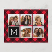 Fotolage - Monogram Red Black Buffalo Kariert Postkarte (Vorderseite)