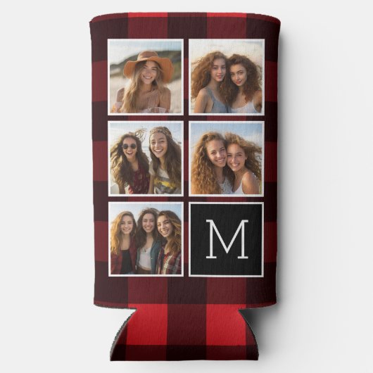 Fotolage - Monogram Red Black Buffalo Kariert Selters Dosenkühler (Rückseite)