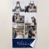 Fotolage Navy Modernes Monogramm Strandtuch (Vorderseite)