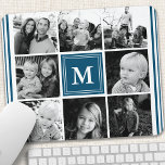 Fotoleime für Navy Monogram-Familie Mousepad<br><div class="desc">Monogram Family Foto Collage. Personalisieren Sie dieses benutzerdefinierte Design mit Ihrem eigenen Monogramm Initial oder Text.</div>