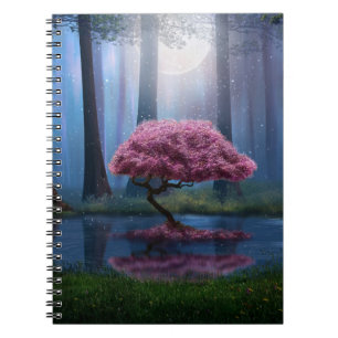 Fotomanipulation des Pink Tree Pond Forest Notizblock