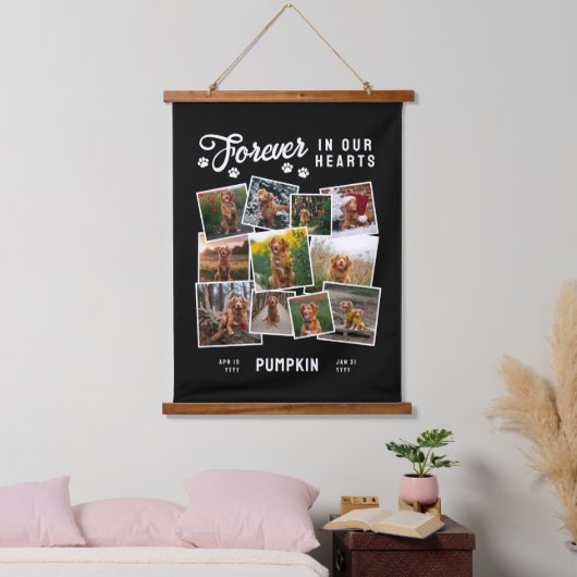Fotomaterial für immer in unserem Hearts Dog Memor Wandteppich Mit Holzrahmen (Schlafzimmer)