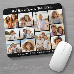 Fotomontage - 11 Bilder und Text - Schwarz Mousepad