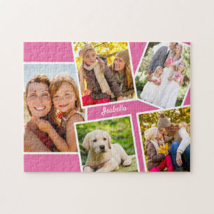 Fotomontage - 5 Bilder und Ihr Name - Rosa Puzzle