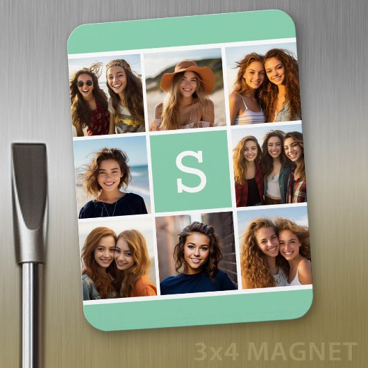 Fotomontage Benutzerdefiniertes Monogramm Mintgrün Magnet
