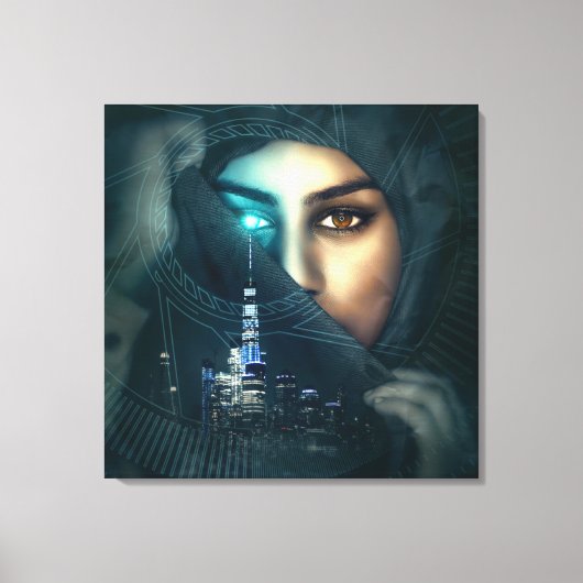 Fotomontage Lady Cityscape Leinwanddruck (Vorderseite)