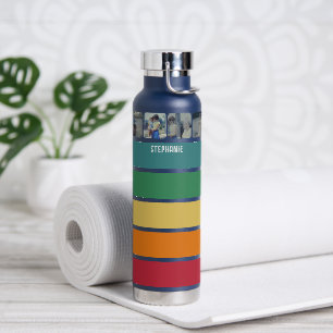Fotomontage mit 8 Fotos Bunte Retro-Streifen Trinkflasche