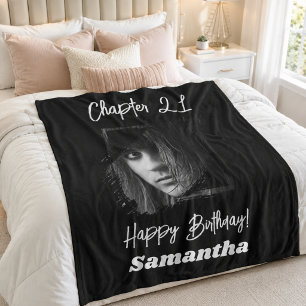 Fotoname 21. Geburtstag Kapitel 21 schwarz Fleecedecke