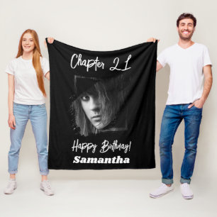Fotoname 21. Geburtstag Kapitel 21 schwarz Fleecedecke