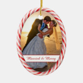 Fotoplatte mit weißer Candy Cane Keramik Ornament (Vorne)