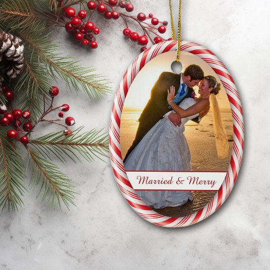 Fotoplatte mit weißer Candy Cane Keramik Ornament