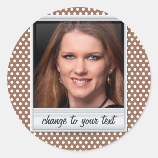 Fotorahmen auf weißem und braunem Punkt Runder Aufkleber (Vorderseite)