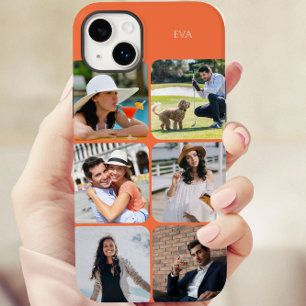 Fotoraster 6 Bilder Name oder Initialen Orange Case-Mate iPhone 14 Plus Hülle