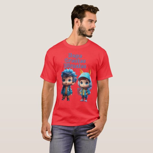 Fotorealistischer Chibi Boy "Hope Creates Miracle" T-Shirt (Vorne ganz)