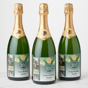 Fotos, 100. Geburtstag Grüner Glitzer Champagne Schaumweinetikett