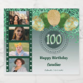 Fotos, 100. Geburtstag Grüner Glitzer Champagne Schaumweinetikett (Einzelnes Label)