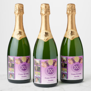 Fotos, 100. Geburtstag Pink Glitzer Champagne Schaumweinetikett