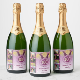 Fotos, 100. Geburtstag Rose Gold Glitzer Champagne Schaumweinetikett