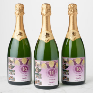 Fotos, 16. Geburtstag Rose Gold Glitzer Champagner Schaumweinetikett
