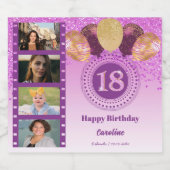 Fotos, 18. Geburtstag Pink Glitzer Champagne Schaumweinetikett (Einzelnes Label)