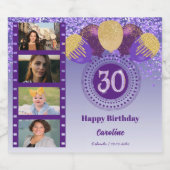 Fotos, 30. Geburtstag Lila Glitzer Champagne Schaumweinetikett (Einzelnes Label)