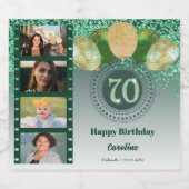 Fotos, 70. Geburtstag Grüner Glitzer Champagne Schaumweinetikett (Einzelnes Label)