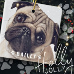 Fotos auf der Dog Paws Name Plate Keramikornament<br><div class="desc">Füge den Namen eines Tieres in der verspielten Schrifttyp-Schrift auf einer einfachen Hundes-Namensschild hinzu. Fügen Sie ein benutzerdefiniertes Foto für Begleiter hinzu.</div>