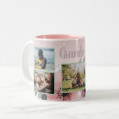 Fotos auf rosa Glitzer und Blume für Oma Zweifarbige Tasse (Vorderseite Links)