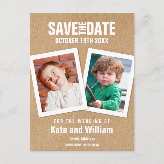 Fotos aus der Kindheit Save the Date Boho Rustic Postkarte (Vorderseite)