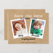 Fotos aus der Kindheit Save the Date Rustikales Bo Ankündigungspostkarte (Vorne/Hinten)