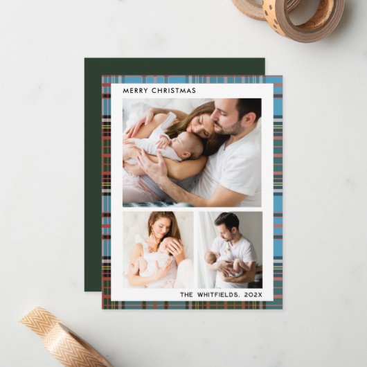 Fotos Berries Weihnachtsfeiertag Tartan Mitteilungskarte (Vorderseite/Rückseite Beispiel)