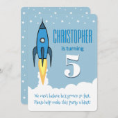 Fotos Blue Rocket Ship Weltraum Einladung zum Gebu (Vorne/Hinten)