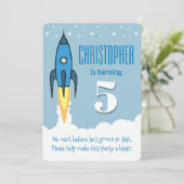 Fotos Blue Rocket Ship Weltraum Einladung zum Gebu (Stehend Vorderseite)