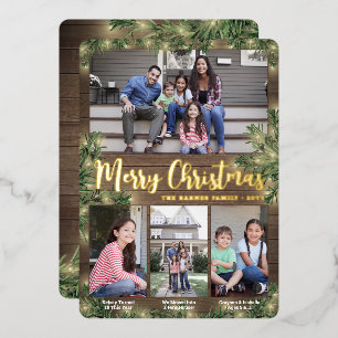 Fotos & Captions Weihnachtsgrün Holz & Lichter Folien Feiertagskarte