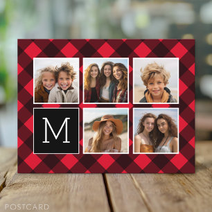 Fotos Collage - Monogramm Rot Schwarz Buffalo Karo Postkarte