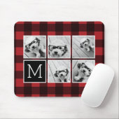 Fotos Collage - Monogramm Rot Schwarz Büffel Karo Mousepad (Mit Mouse)