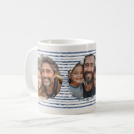 Fotos der Familie auf neutraler, blau gestrichener Kaffeetasse (Vorderseite Links)