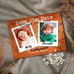 Fotos der Kindheit Vintag Holz Rustikal Save The Date<br><div class="desc">Personalisieren Sie Ihre Fotos in Ihrer Kindheit,  um eine einzigartige Save the Date Karte zu erstellen. Die Rückseite hat zusätzliche Save the Date Details,  einschließlich Ihrer Hochzeitswebsite.</div>
